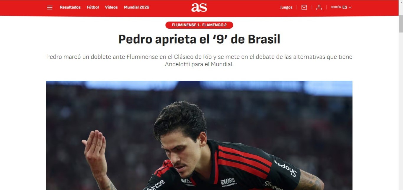 Jornal espanhol coloca Pedro, do Flamengo, como candidato à Seleção após atuação no Fla-Flu