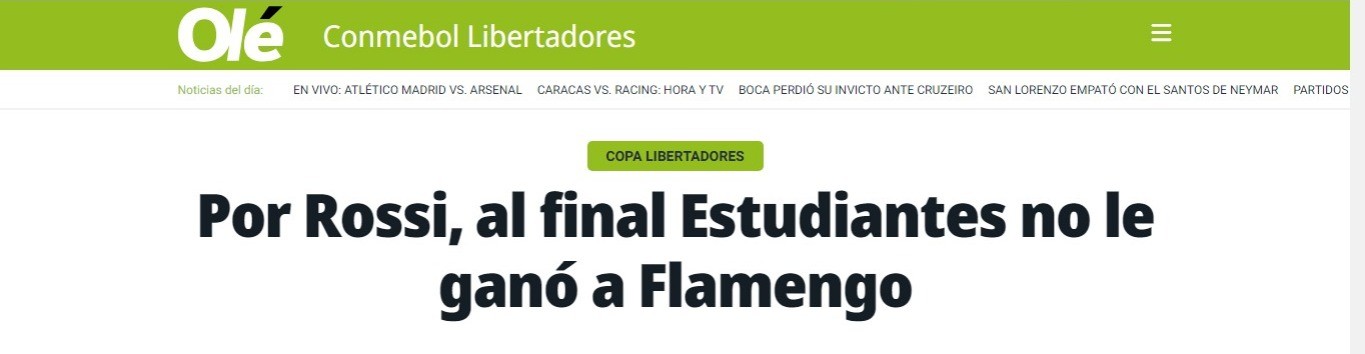 Jornal argentino destaca Rossi após empate entre Estudiantes e Flamengo: “Brilhante”
