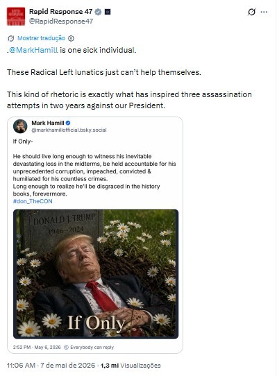 Casa Branca chama Mark Hamill de ‘doente’ após ator publicar imagem de IA de Trump em túmulo; artista se desculpou e apagou postagem