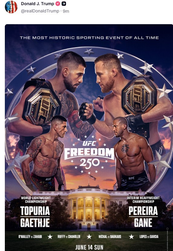 Trump divulga poster de evento de UFC com lutador brasileiro que ocorrerá na Casa Branca no seu aniversário