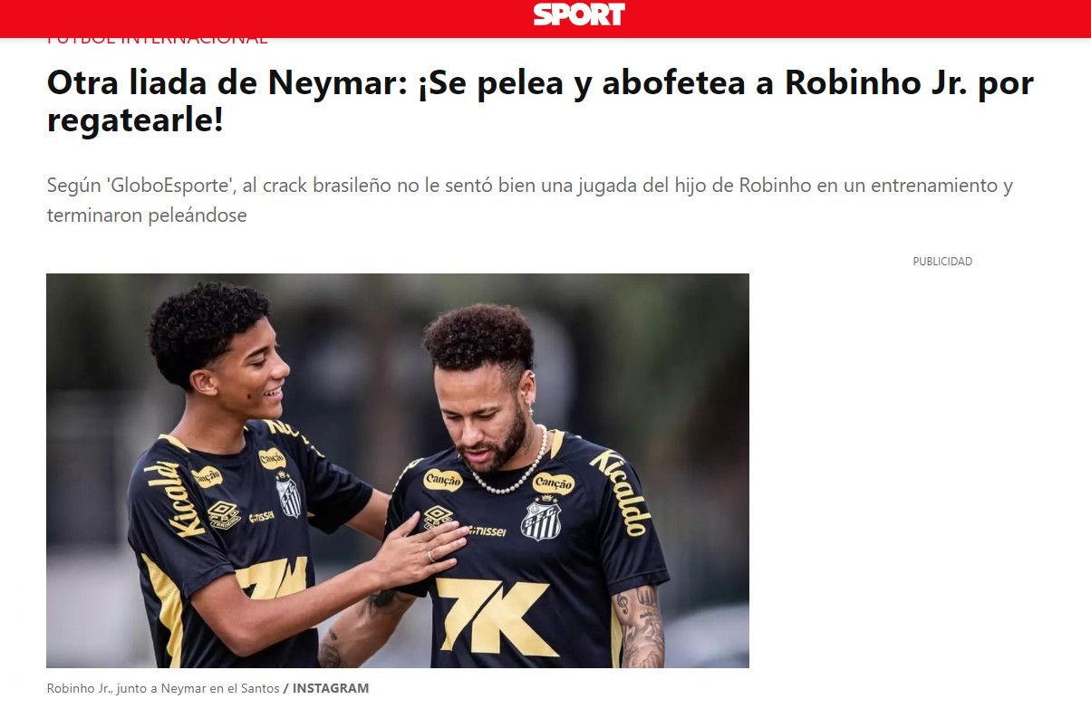 Imprensa internacional repercute briga de Neymar com Robinho Jr. em treino do Santos: “Perdeu a cabeça”