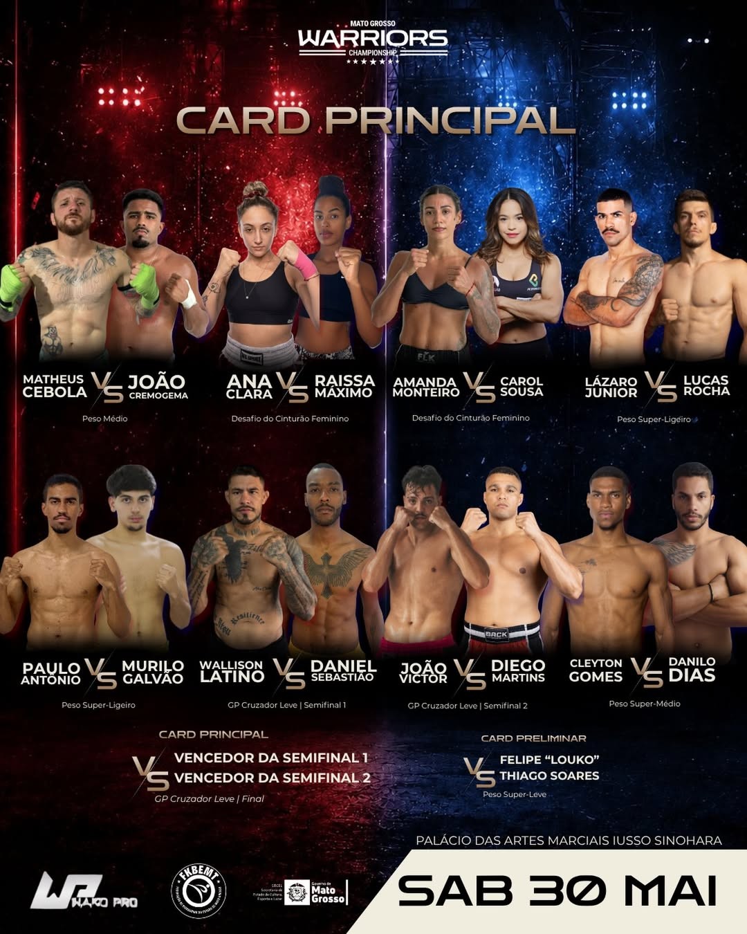 Terceira edição do MT Warriors Championship é neste sábado com entrada gratuita em Cuiabá
