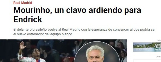 Jornal espanhol aponta Mourinho como “tábua de salvação” para Endrick no Real Madrid