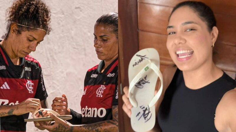 Dona de chinelo autografado por Cristiane, do Flamengo, descreve saga e “aposenta” calçado