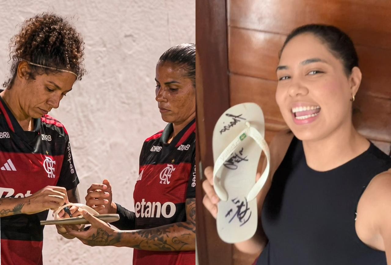 Dona de chinelo autografado por Cristiane, do Flamengo, descreve saga e “aposenta” calçado