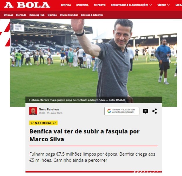 Benfica mira Marco Silva para substituir Mourinho, acertado com o Real Madrid, diz jornal