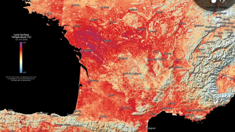 Imagem de satélite mostra calor extremo acima de 50ºC na França e na Espanha; VEJA