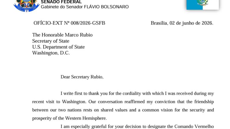 Flávio Bolsonaro divulga carta enviada a Rubio contra nova proposta dos EUA de tarifas ao Brasil; leia íntegra