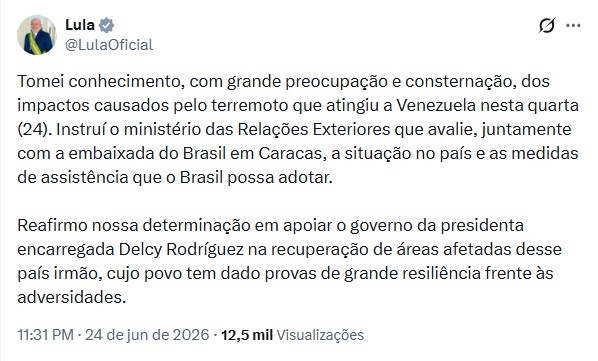 Lula se diz ‘consternado’ com situação da Venezuela e promete ajuda para reconstrução do país; veja repercussão
