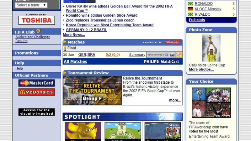 Internauta resgata print do site oficial da FIFA após o penta do Brasil em 2002