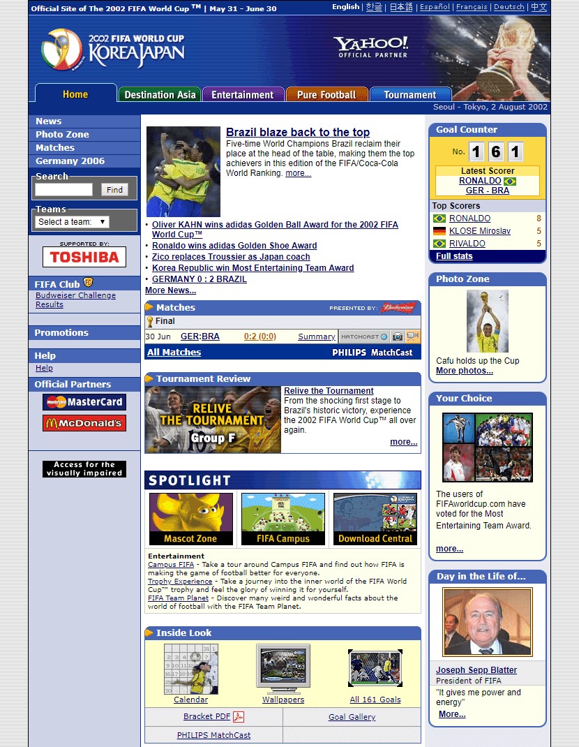 Internauta resgata print do site oficial da FIFA após o penta do Brasil em 2002