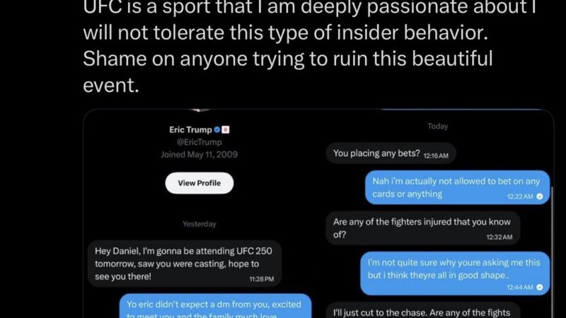 Ex-campeão do UFC publica supostas mensagens sobre apostas de filho de Trump