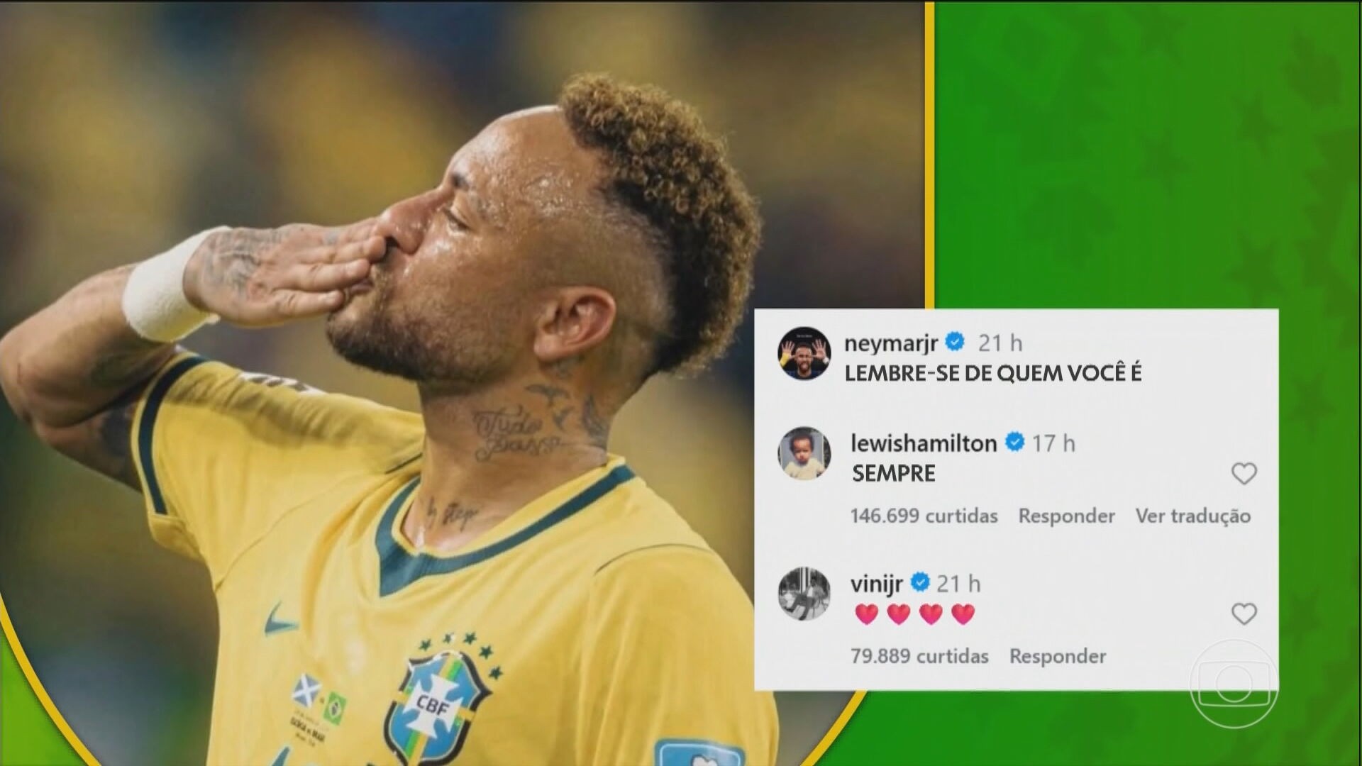 Lewis Hamilton diz ter ficado feliz ao ver post de Neymar citando mantra: ‘É incrível’