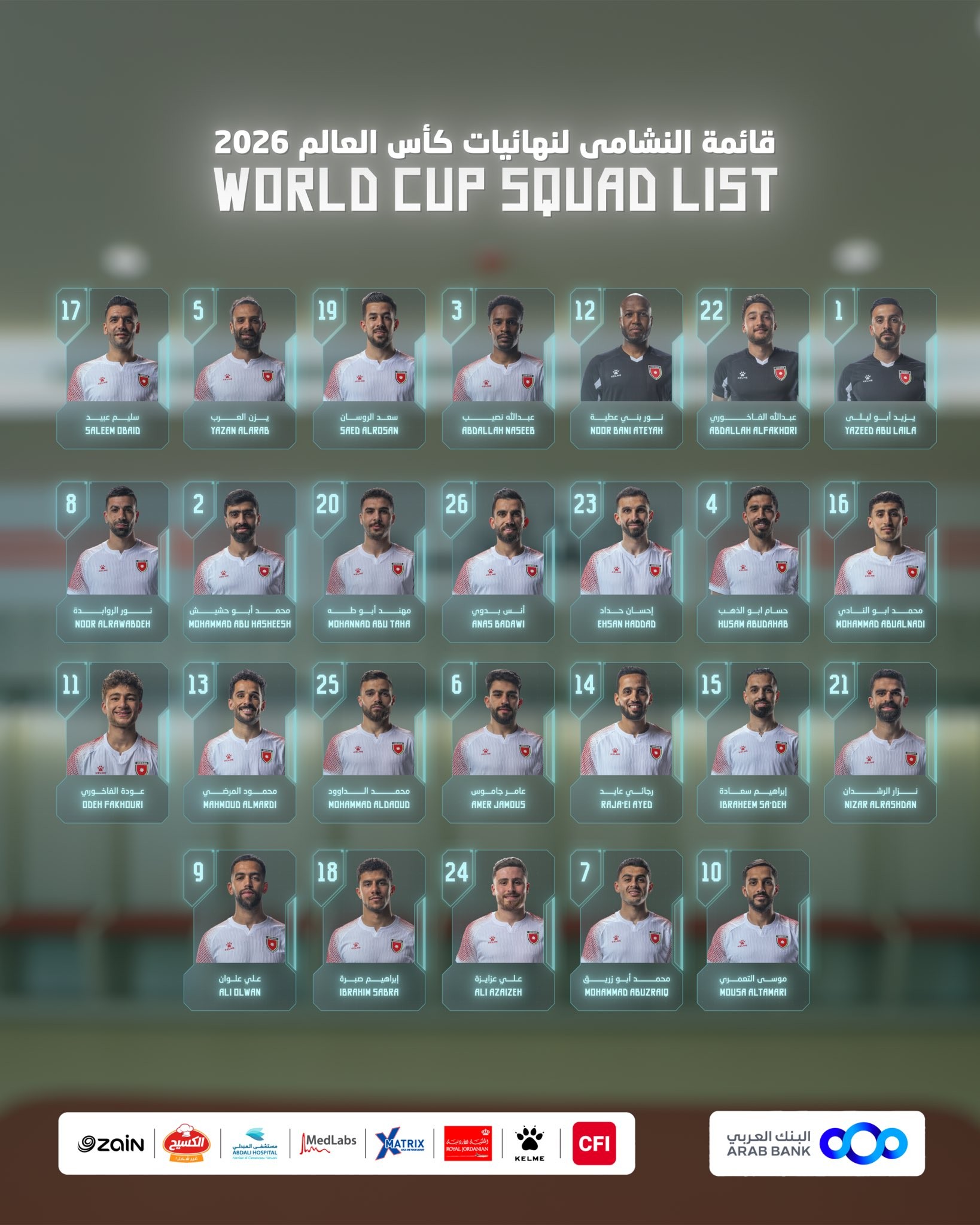 Convocados da Jordânia para a Copa do Mundo 2026; veja a lista
