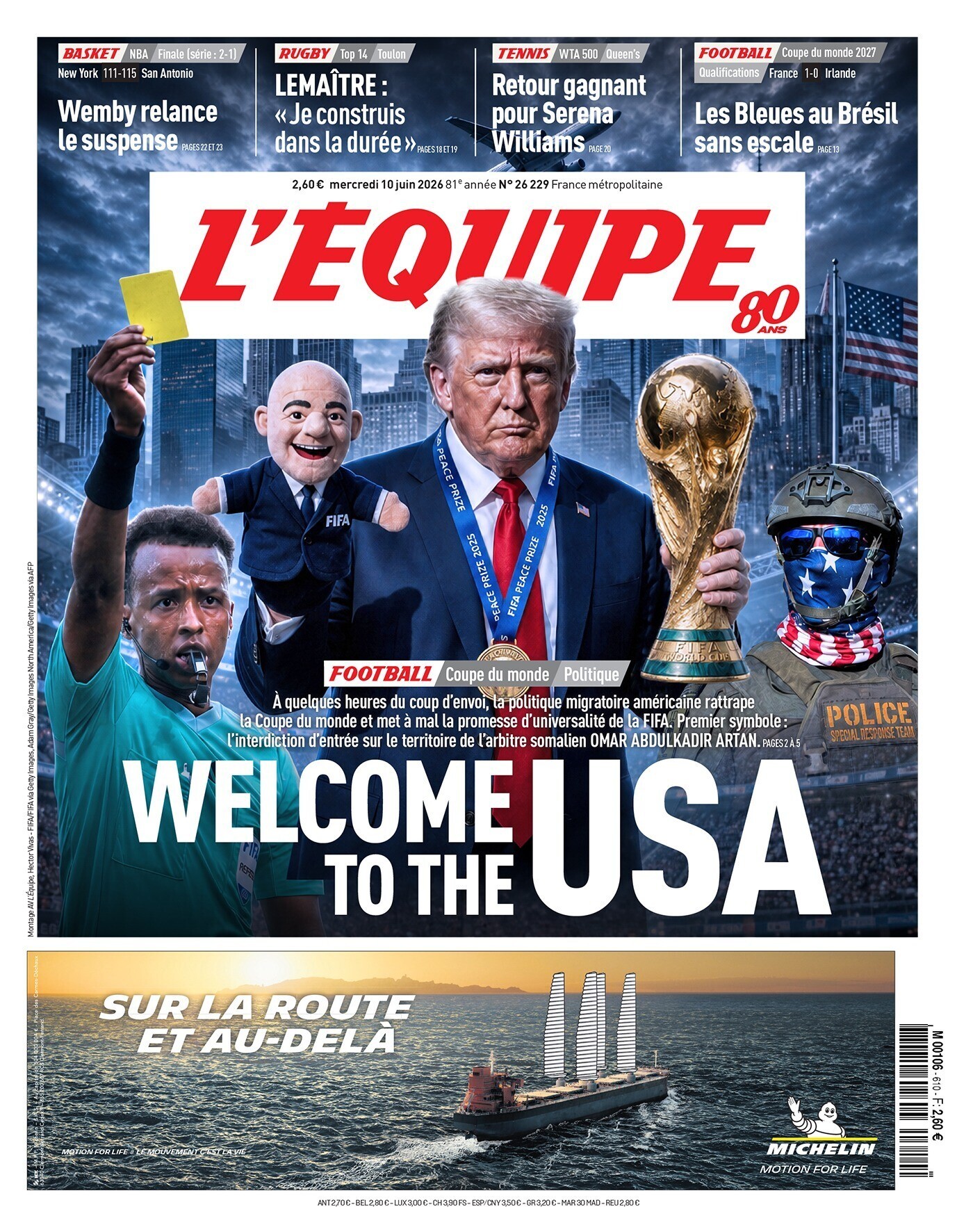 Infantino vira marionete de Trump em capa de jornal francês, que critica Copa nos Estados Unidos