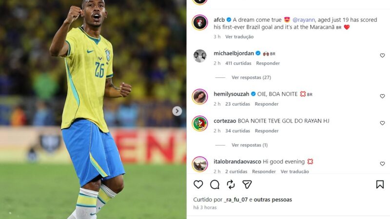 Vencedor do Oscar, Michael B. Jordan comenta gol de Rayan e publica bandeira do Brasil nas redes sociais