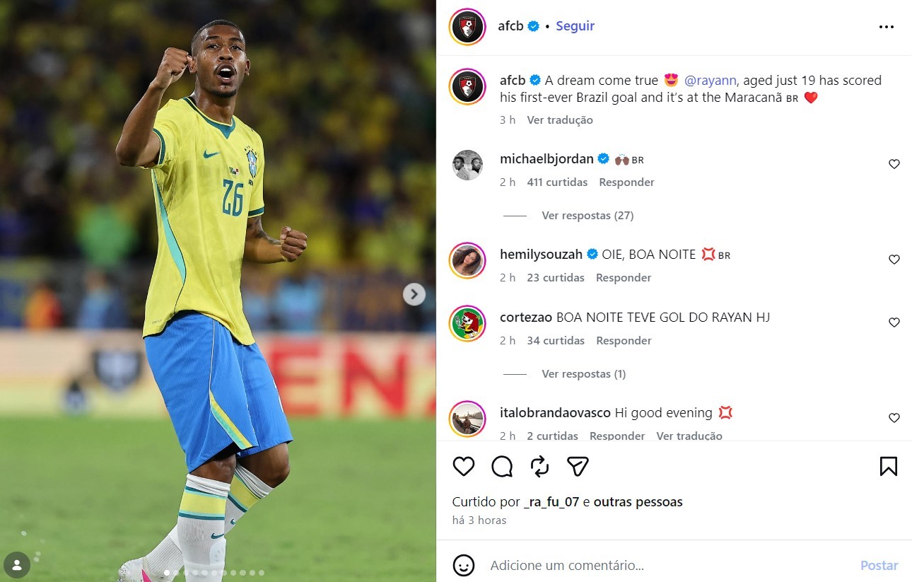 Vencedor do Oscar, Michael B. Jordan comenta gol de Rayan e publica bandeira do Brasil nas redes sociais