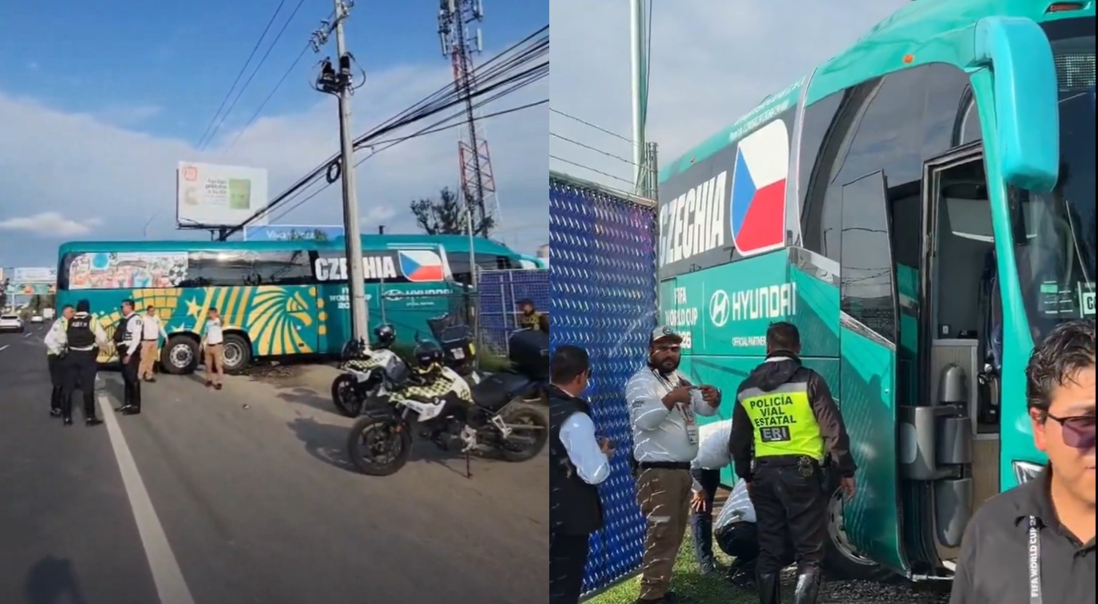 Ônibus da República Tcheca fica preso em portão e provoca caos no trânsito de Guadalajara; vídeo