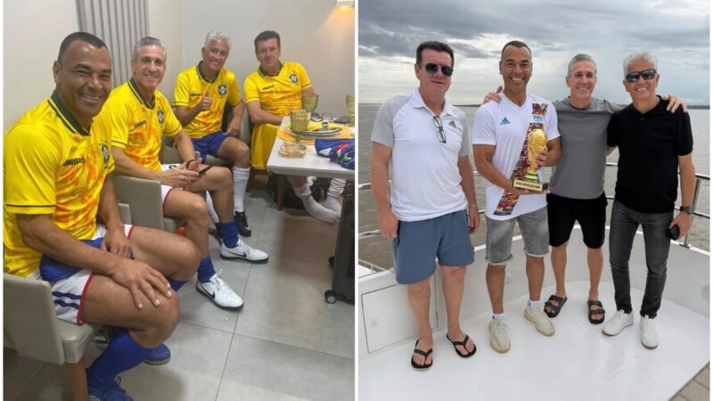 Cafu, Dunga, Jorginho e Bebeto participam de jogo em Manaus e conhecem Encontro das Águas
