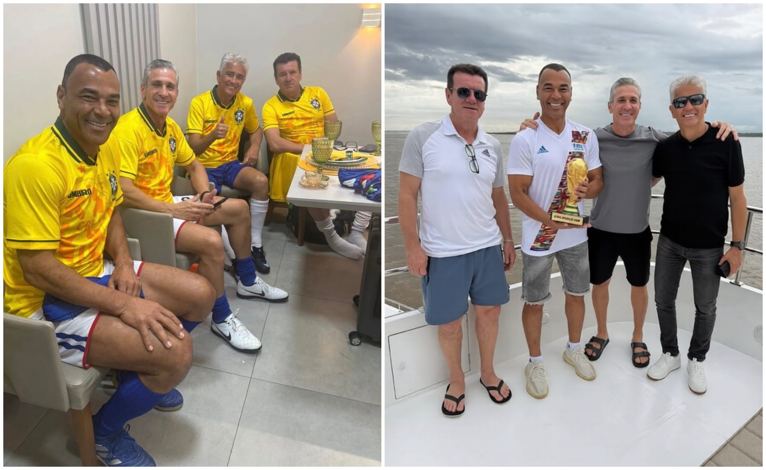 Cafu, Dunga, Jorginho e Bebeto participam de jogo em Manaus e conhecem Encontro das Águas