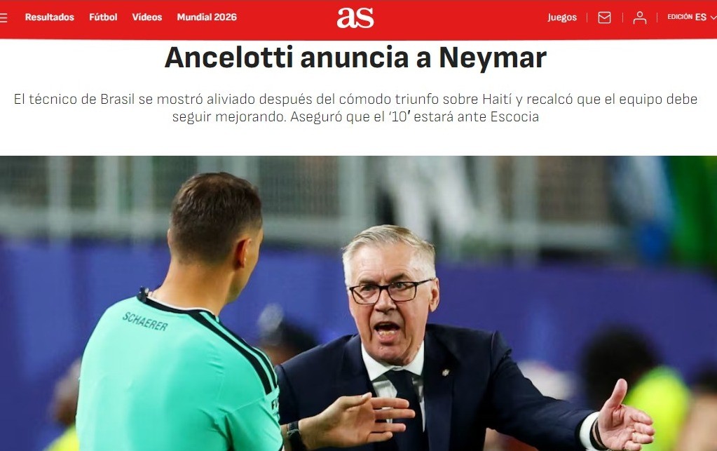 Jornal espanhol destaca volta de Neymar contra a Escócia: “Grande notícia”