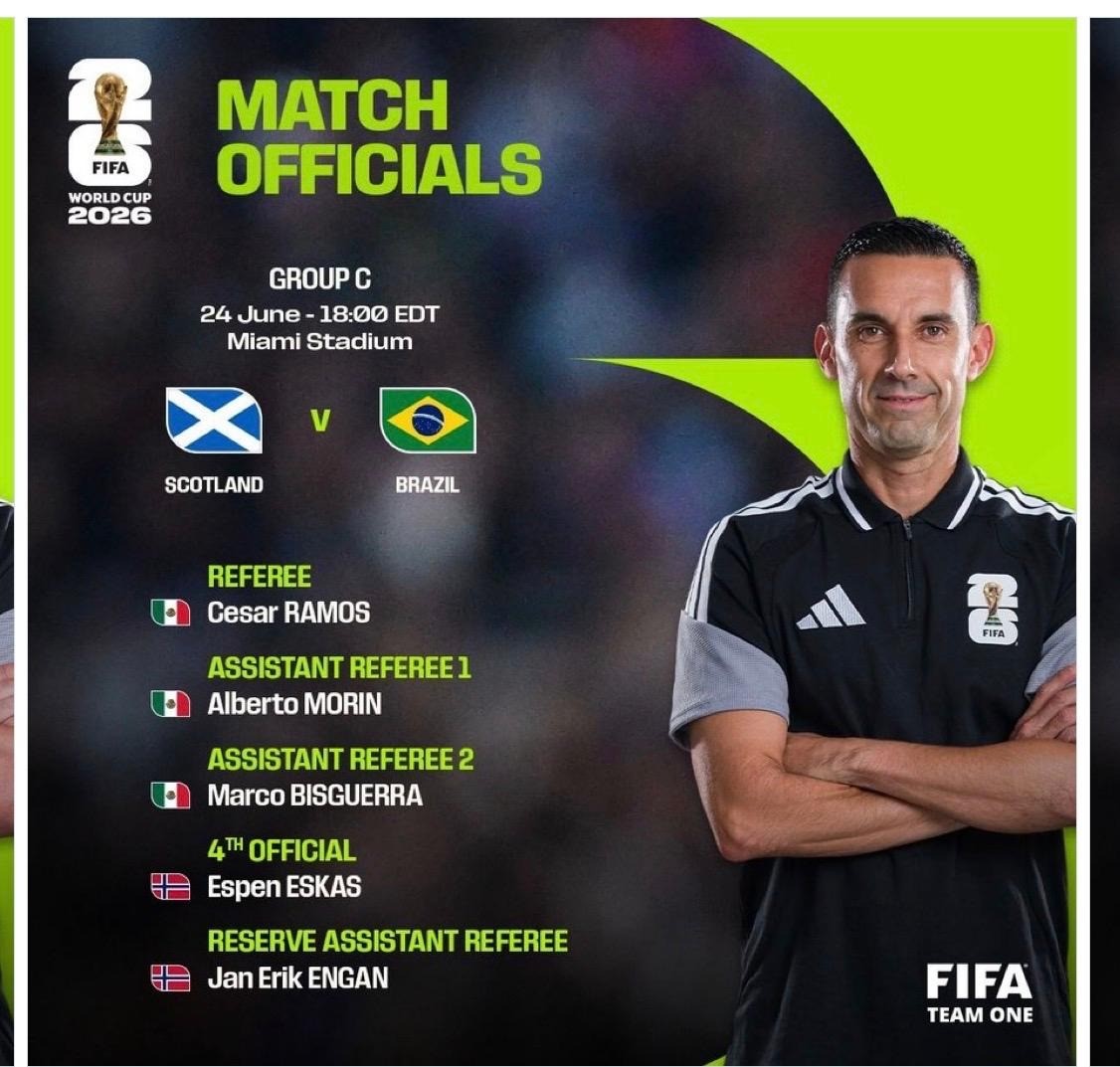 Escócia x Brasil: árbitro mexicano apita rodada final da fase de grupos da Copa do Mundo