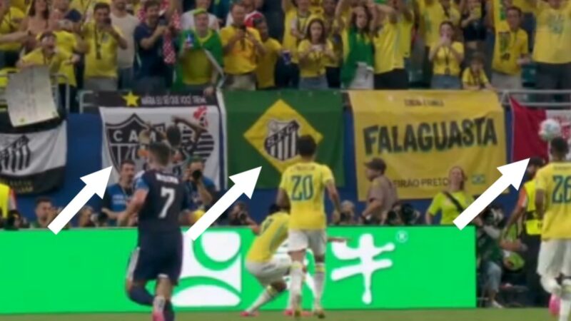 É ele ali? Bandeiras de clubes brasileiros chamam atenção em jogo do Brasil; veja
