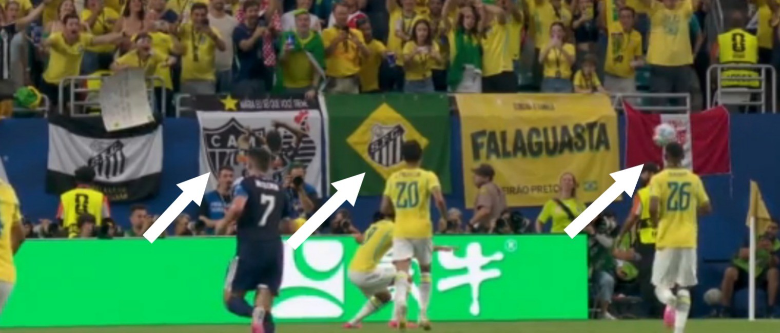 É ele ali? Bandeiras de clubes brasileiros chamam atenção em jogo do Brasil; veja