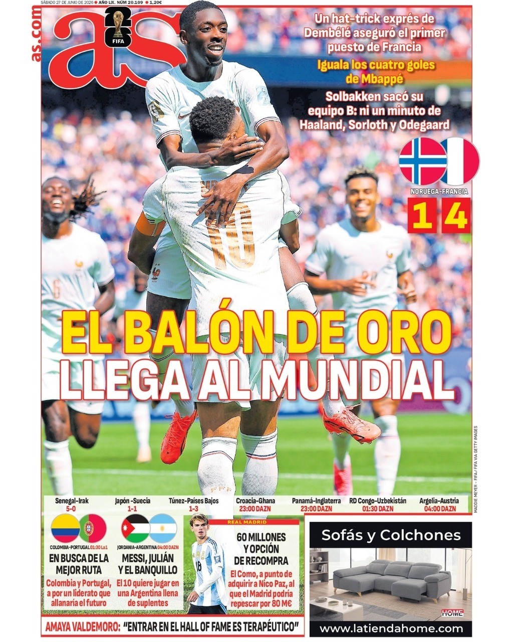 “A Bola de Ouro chega ao Mundial” e “eclipsa Mbappé”: hat-trick de Dembélé domina capas da Europa