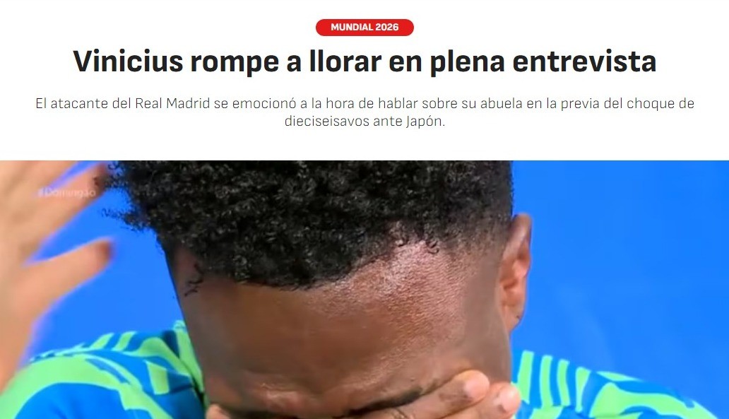 Imprensa internacional repercute choro de Vini Jr. em entrevista com Huck: “Desabou em lágrimas”