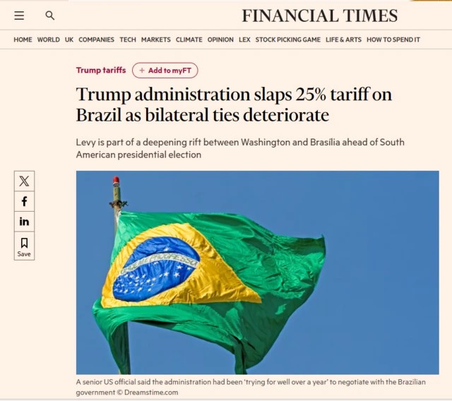 ‘Golpe comercial às vésperas da campanha eleitoral’: veja como a imprensa mundial repercutiu tarifaço de Trump contra o Brasil