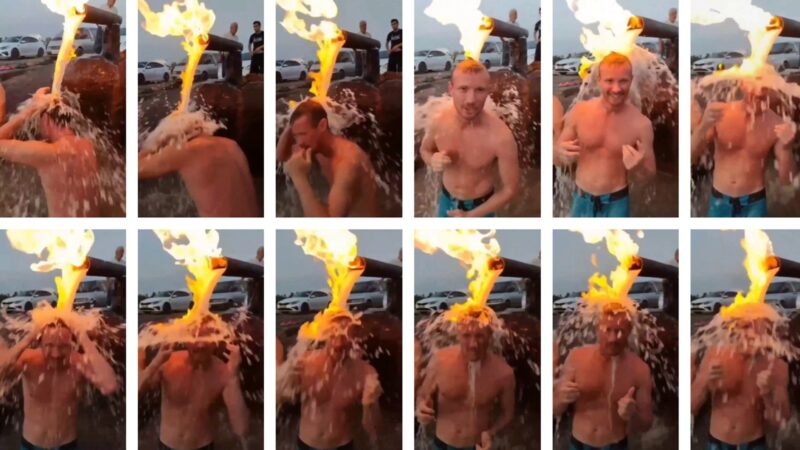 É #FATO: Vídeo mostra homem tomando ‘banho com fogo’ em fonte natural de água na Rússia; assista