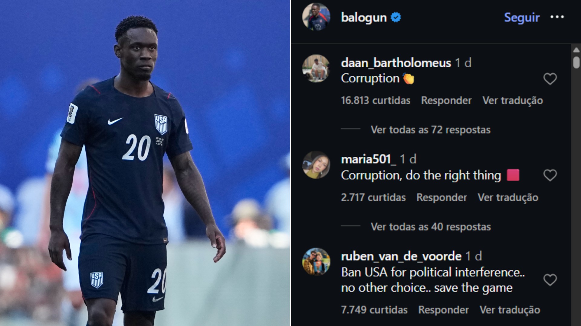 Perfil de Balogun é invadido por torcedores rivais com críticas por anulação de cartão após pedido de Trump: ‘Corrupção’