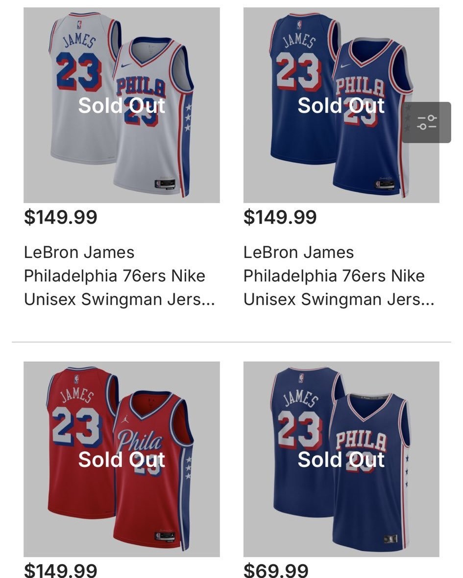 Fãs esgotam venda online de camisas dos Sixers com o nome de LeBron James