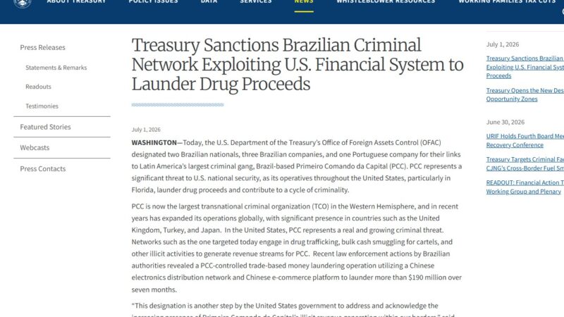 O que acontece agora com os brasileiros sancionados pelos EUA por ligação com o PCC? Entenda