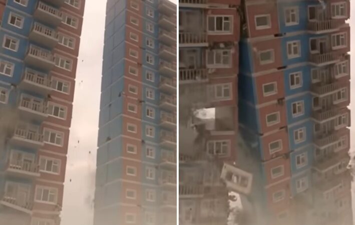 É #FAKE que vídeo de prédios desabando e colidindo mostre terremoto na Venezuela; cena exibe simulação de videogame