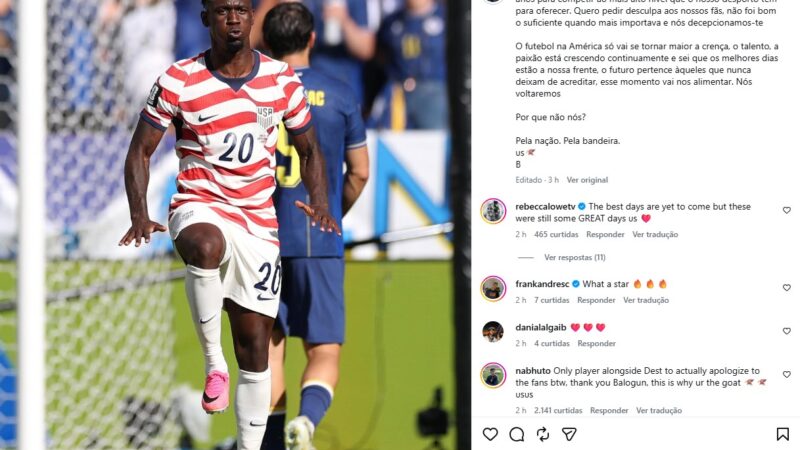 Balogun pede desculpas pela eliminação dos EUA na Copa: ‘Decepcionamos vocês’