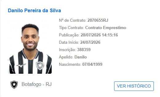 Danilo Pereira está regularizado no BID e pode estrear pelo Botafogo