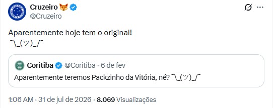 Cruzeiro responde à provocação do Coritiba no primeiro turno; veja reações