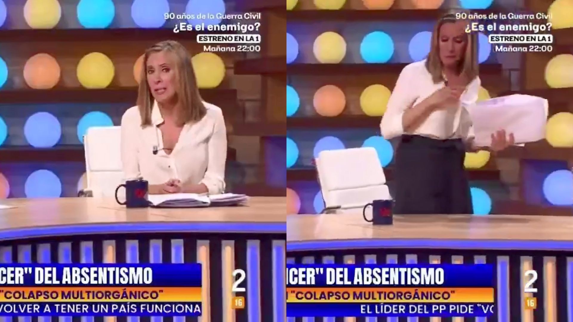 Apresentadora abandona programa ao vivo na Espanha e acusa colega de assédio moral: ‘Não aguento mais’