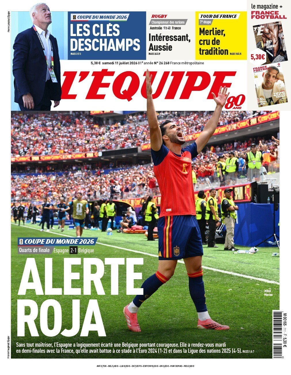 Jornal francês faz “alerta vermelho” para duelo com a Espanha na semifinal da Copa
