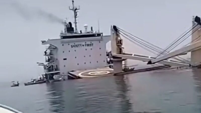 VÍDEO: Navio cargueiro afunda após colisão perto do Estreito de Ormuz