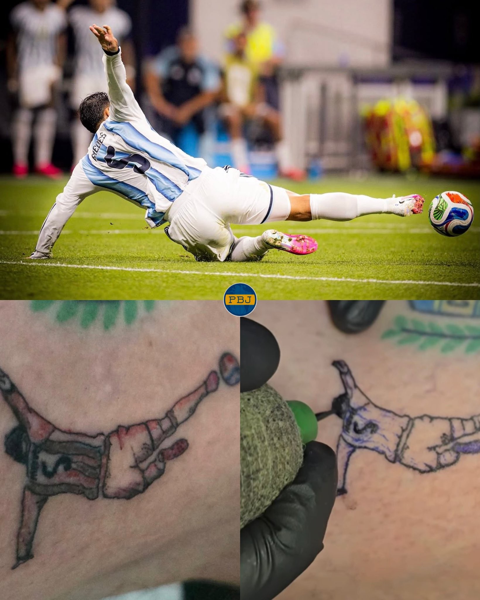 Torcedor tatua foto de Paredes cortando contra-ataque do Egito na vitória da Argentina