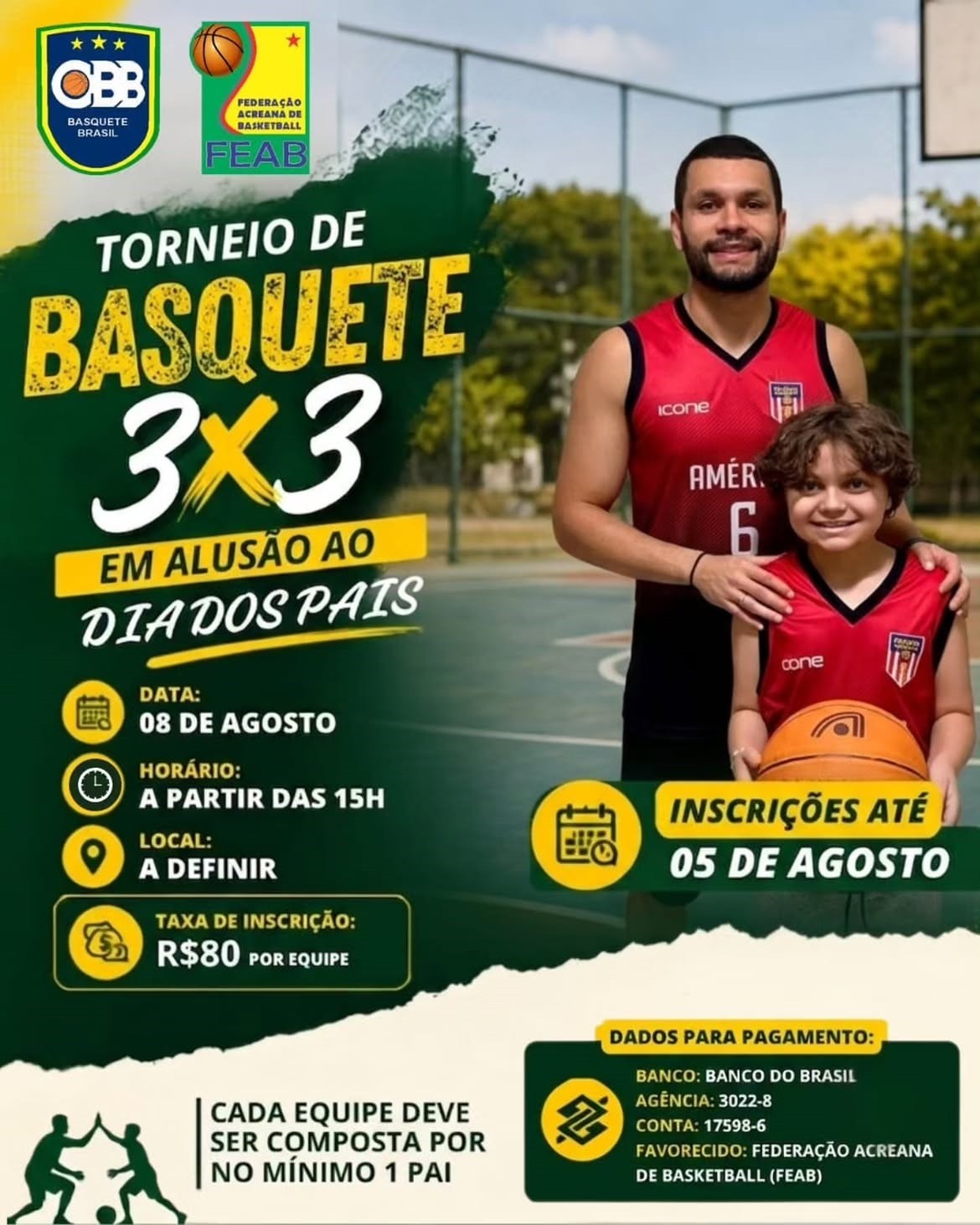 Feab anuncia Torneio de Basquete 3×3 para celebrar o Dia dos Pais; inscrições abertas