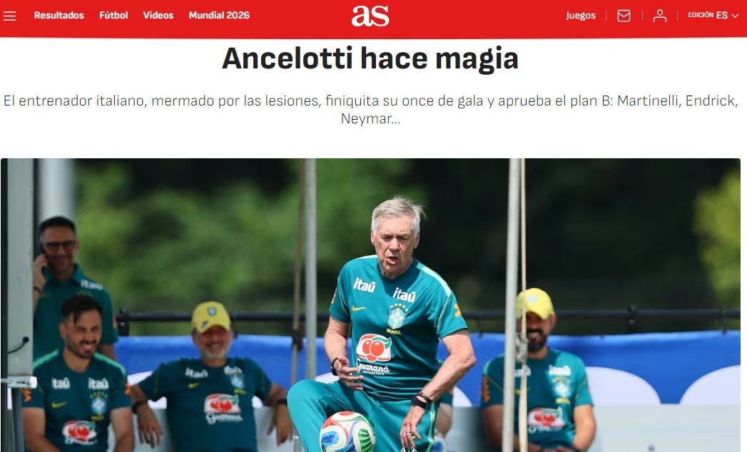Jornal espanhol diz que Brasil “deixou de lado o jogo bonito”, mas exalta Ancelotti: “É um mágico”