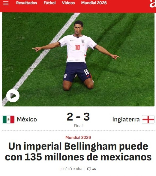 Imprensa internacional exalta Bellingham em queda do México na Copa: “Imperial”