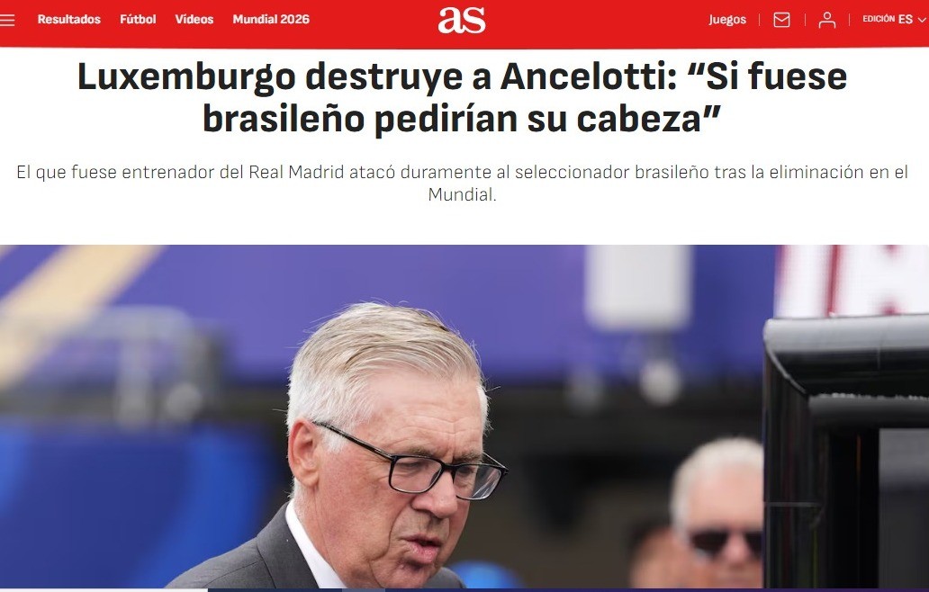 Críticas de Luxemburgo a Ancelotti repercutem na Espanha: “Se fosse brasileiro, pediriam sua cabeça”