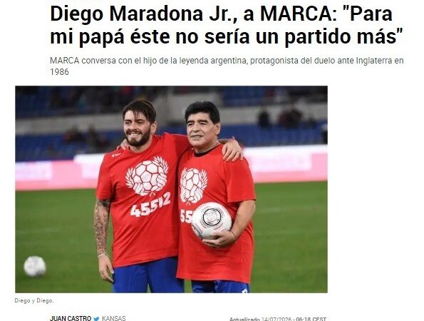 Filho de Maradona sobre Argentina x Inglaterra: “Para o meu pai, não seria mais uma partida”