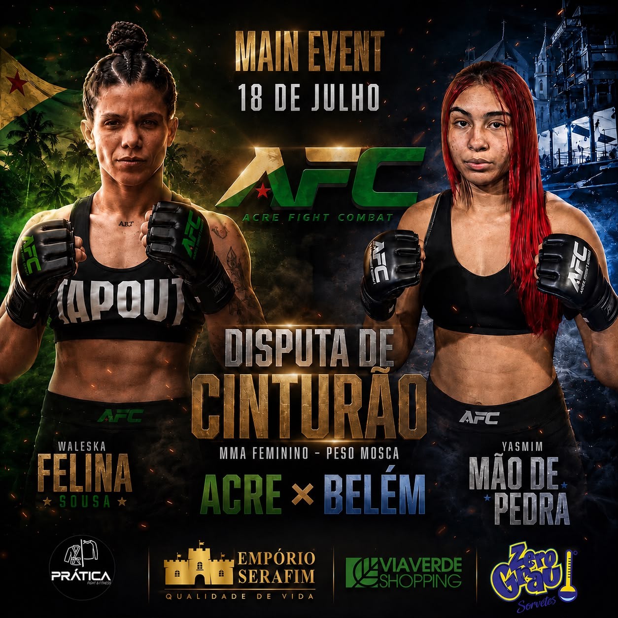 Waleska “Felina” e Yasmim “Mão de Pedra” disputam cinturão do inédito AFC; veja card completo