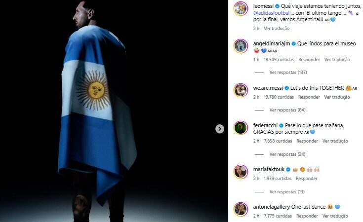 Messi se enrosca na bandeira de Argentina em post de patrocinador: “Último tango”